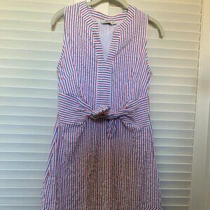 Vineyard Vines Seersucker Red White Blue tie front dress